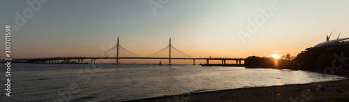 Panorama of the bridge at sunset