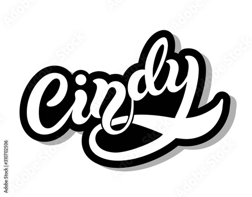Cindy. Woman's name. Hand drawn lettering. Vector illustration. Best for Birthday banner photo