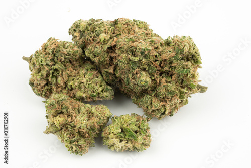 Close up marijuana buds isolated on white background