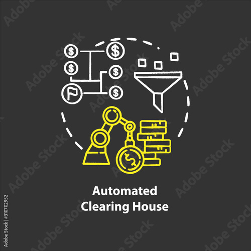 Automated Clearing House chalk concept icon. ACH credit transfer idea. Electronic payment system. Financial transaction. Banking. Vector isolated chalkboard illustration