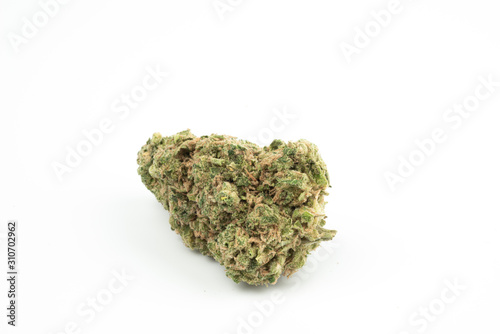 Close up marijuana bud isolated on white background