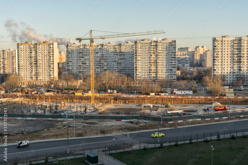 urban urban landscape. top view of a construction site and road on a sunny day