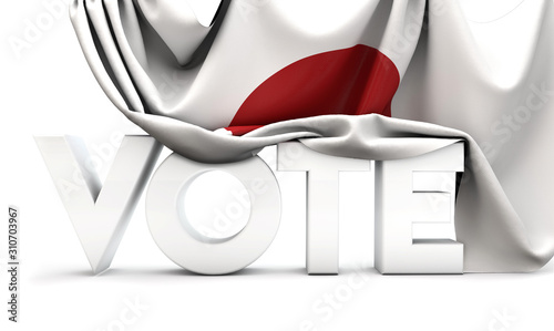 Japan vote concept. Vote word covered in national flag. 3D Render photo
