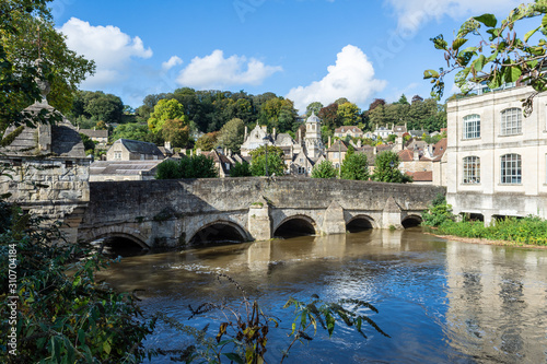 Bradford on Avon UK 15th October 2019 The main town bridge seen from upriver on the southern bank of the river Avon during high water levels