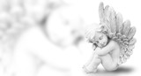 Dreaming angel, isolated on white, panorama