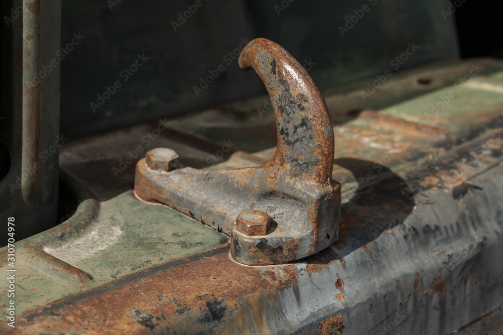 Close-up photo of a transportation hook, old truck Close-up photo of a transportation hook, old truck
