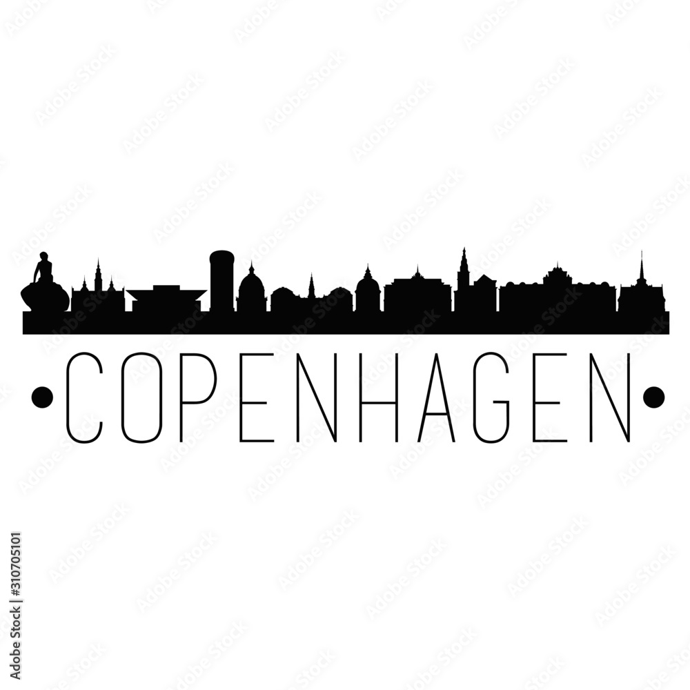 Copenhagen Denmark. City Skyline. Silhouette City. Design Vector. Famous Monuments.