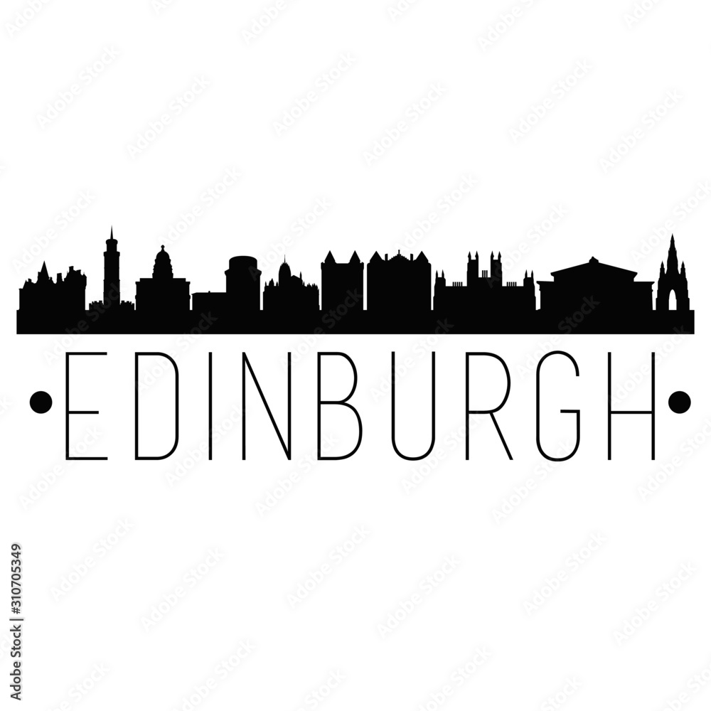 Edinburgh Scotland. City Skyline. Silhouette City. Design Vector. Famous Monuments.