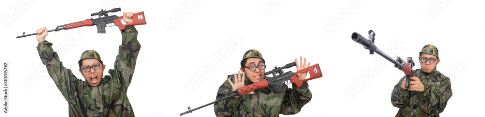 Military man with a gun isolated on white Military man with a gun isolated on white