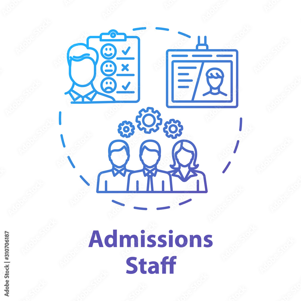 Admission staff concept icon. Employment service. HR management. Selection committee. Headhunting, recruitment idea thin line illustration. Vector isolated outline drawing Admission staff concept icon. Employment service. HR management. Selection committee. Headhunting, recruitment idea thin line illustration. Vector isolated outline drawing