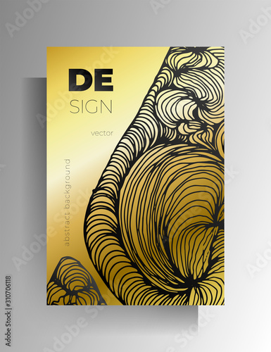 Design for poster, cover for book, magazine. Gold and black concept with graphic hand-drawn elements. EPS 10 vector. © YULIIA