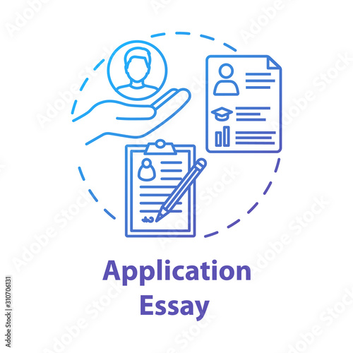 Application essay concept icon. Personal statement. Summary and curriculum vitae. Individual characteristics idea thin line illustration. Vector isolated outline drawing