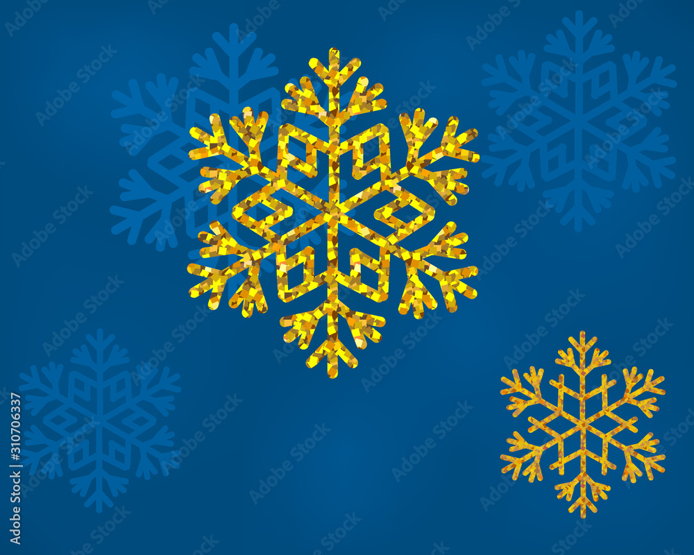 Abstract winter snowflakes on a blue background. New Year card template with flying snowflakes. Abstract winter snowflakes on a blue background. New Year card template with flying snowflakes.