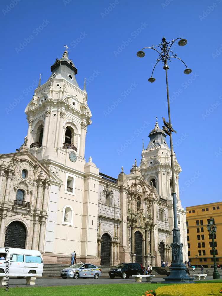 Basilica Cathedral of Lima on Plaza Mayor Square in Lima, Peru, South America