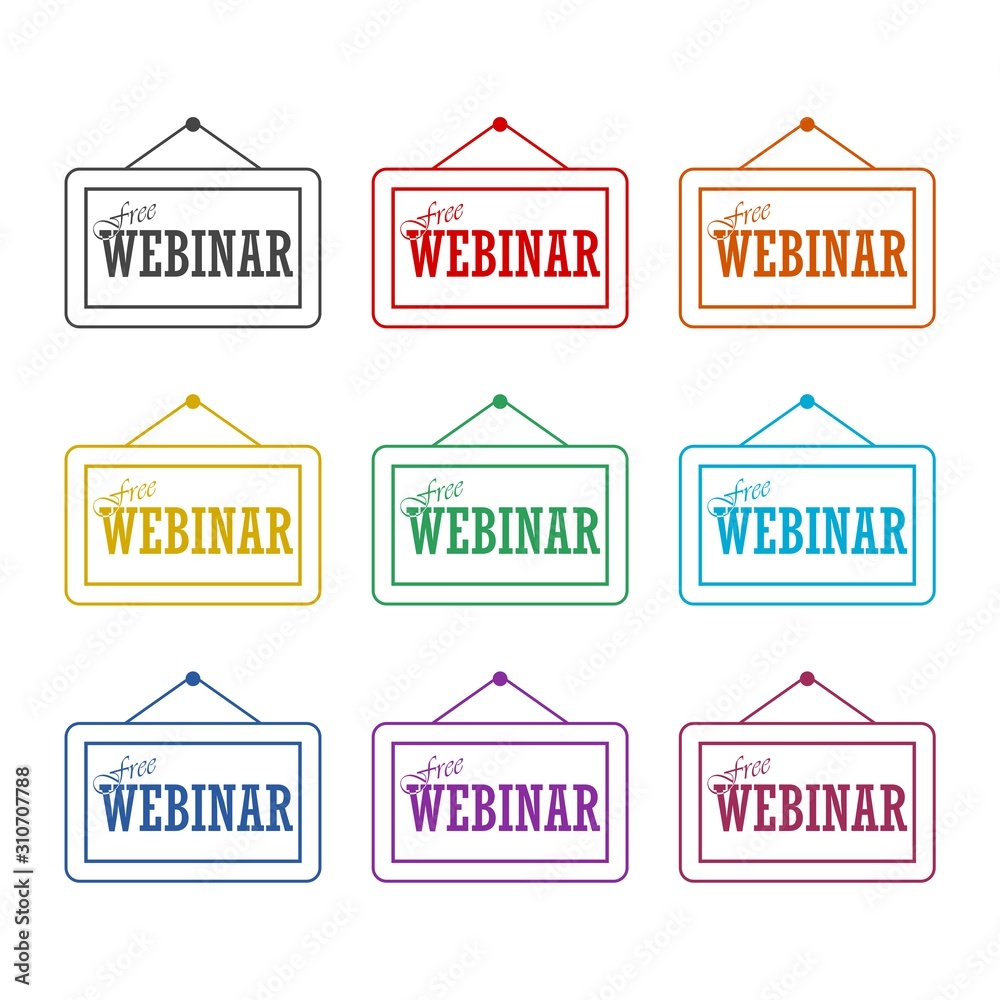 Text sign showing Free Webinar color icon set isolated on white background