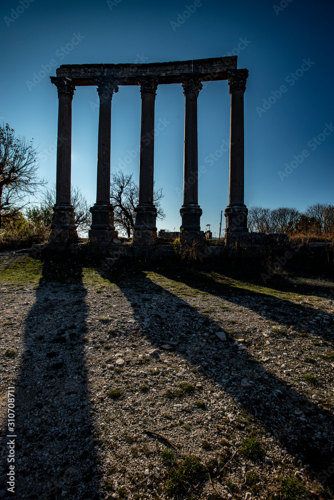Fototapeta premium The Temple of Zeus of Diokaesareia ( Uzuncaburc ) Ancient City in Mersin, Turkey.