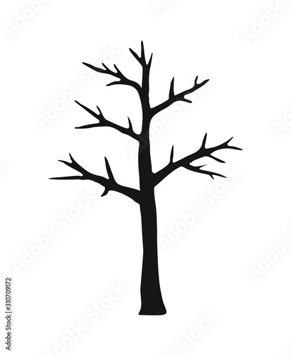 Vector black hand drawn doodle sketch naked tree silhouette isolated on white background