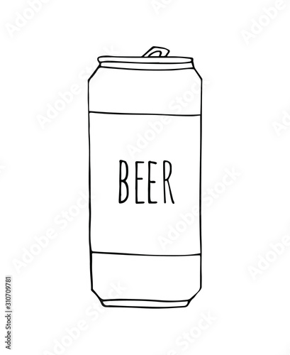 Vector hand drawn sketch doodle beer can isolated on white background