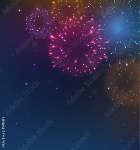 Bright Colorful Fireworks on night background
