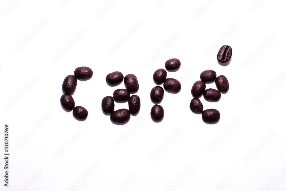 Word coffee in Spainish (Cafe) created with coffee beans Word coffee in Spainish (Cafe) created with coffee beans