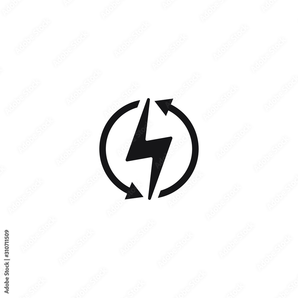 Renewable energy icon, ecology recycle electric power flat icon on white background Renewable energy icon, ecology recycle electric power flat icon on white background