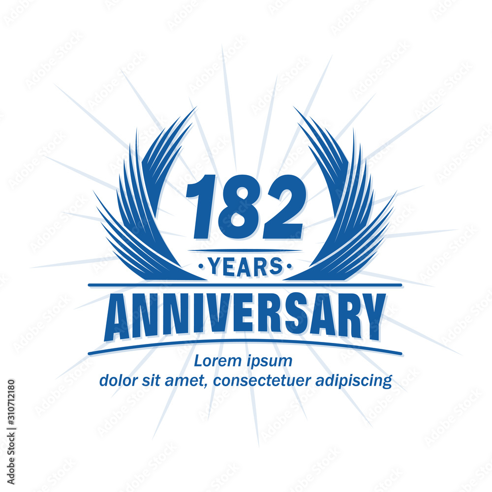 182 years logo design template. 182nd anniversary vector and illustration. 182 years logo design template. 182nd anniversary vector and illustration.