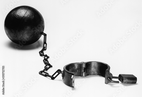 Ball and chain (b&w) photo