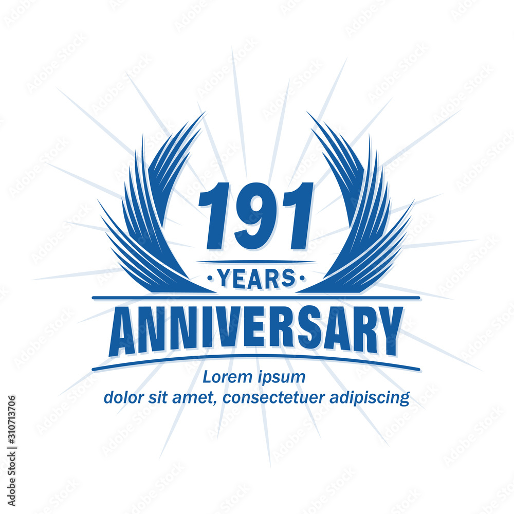 191 years logo design template. 191st anniversary vector and illustration. 191 years logo design template. 191st anniversary vector and illustration.