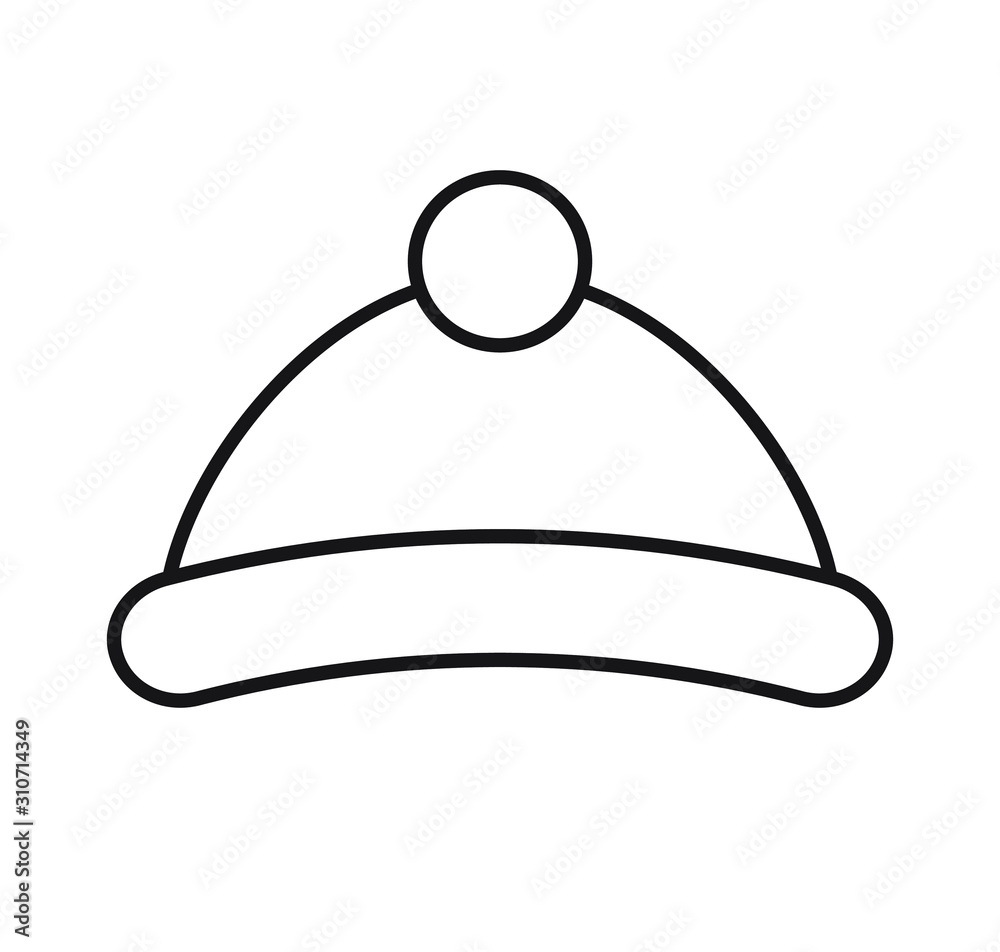 Vector flat black outline winter hat isolated on white background Vector flat black outline winter hat isolated on white background