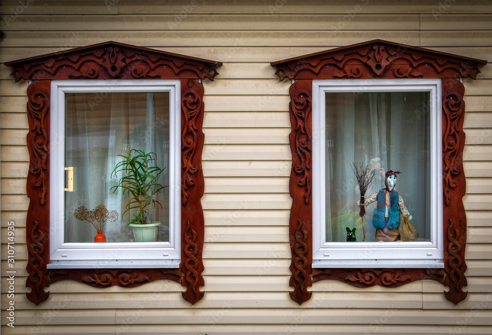 Fototapeta premium Village windows. The beauty of the Russian province.