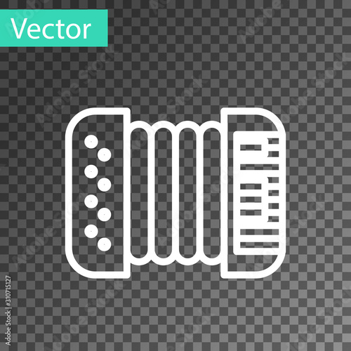 White line Musical instrument accordion icon isolated on transparent background. Classical bayan, harmonic. Vector Illustration