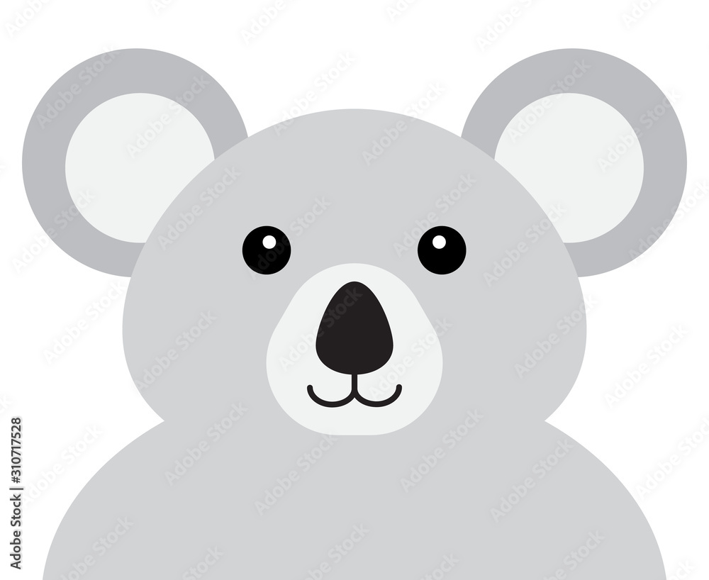 Obraz premium Vector flat cartoon koala face portrait isolated on white background