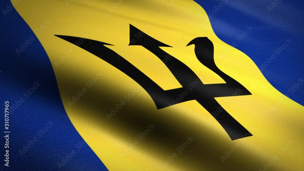 Flag of Barbados. Waving flag with highly detailed fabric texture seamless loopable video. Seamless loop with highly detailed fabric texture. Loop ready in 4K resolution 2160p 60fps