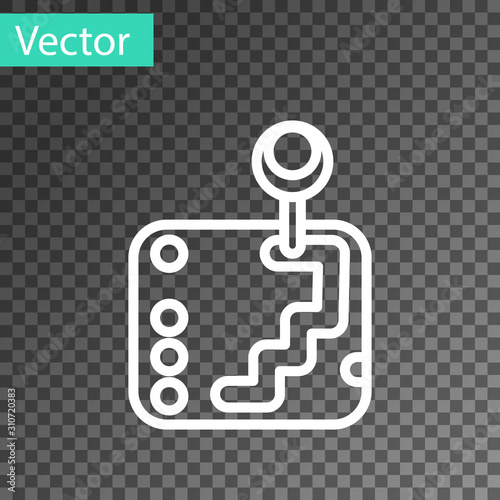 White line Gear shifter icon isolated on transparent background. Transmission icon. Vector Illustration