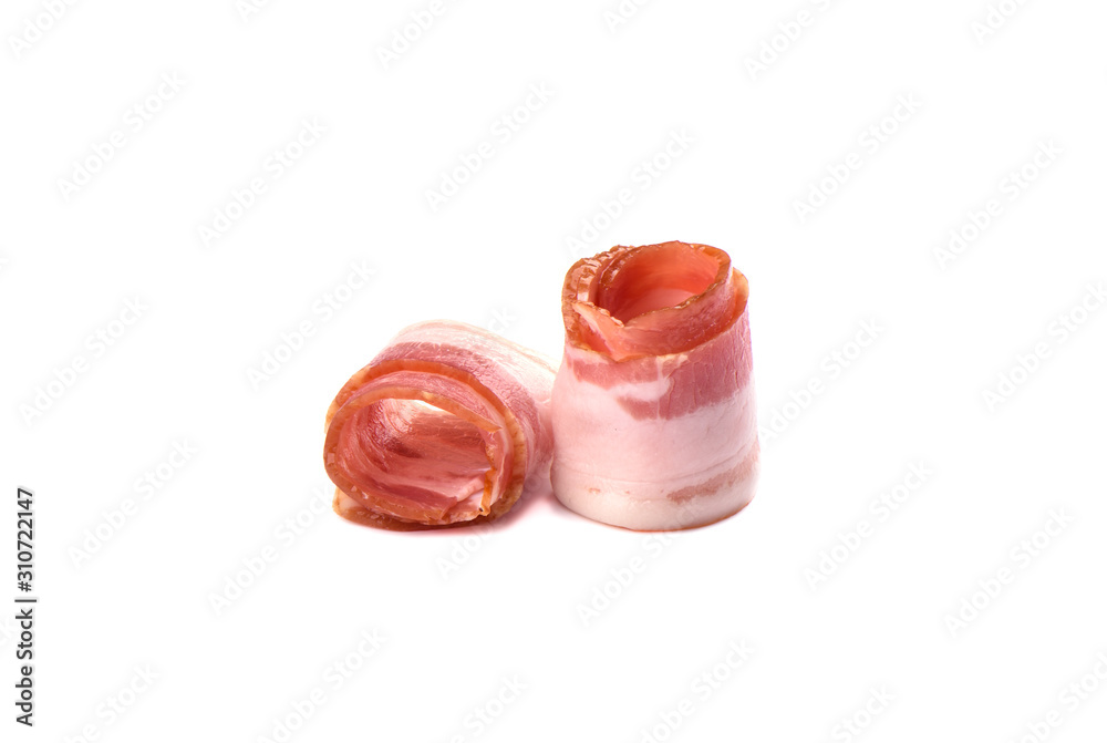 Rashers of bacon isolated on white background. Rashers of bacon isolated on white background.