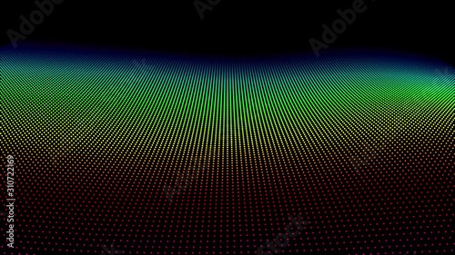 Beautiful 4K animation of undulating rainbow spectrum colorful dots