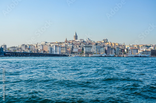 Cityscape with Galata Tower over the Golden Horn in Istanbul, Turkey 