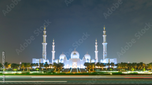 Sheikh Zayed Grand Mosque in Abu Dhabi UAE, shot at night. The largest mosque in the country.