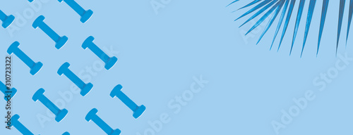 Blue dumbbell pattern on classic blue background with copy space.