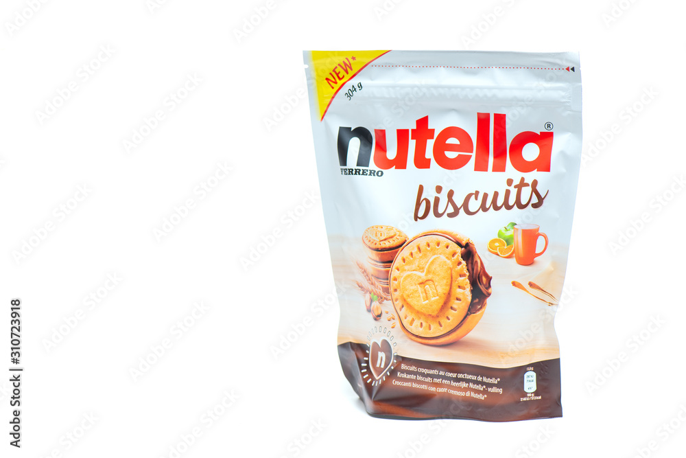 The new Nutella biscuits brand Ferrero Italia on a white background Stock  Photo | Adobe Stock