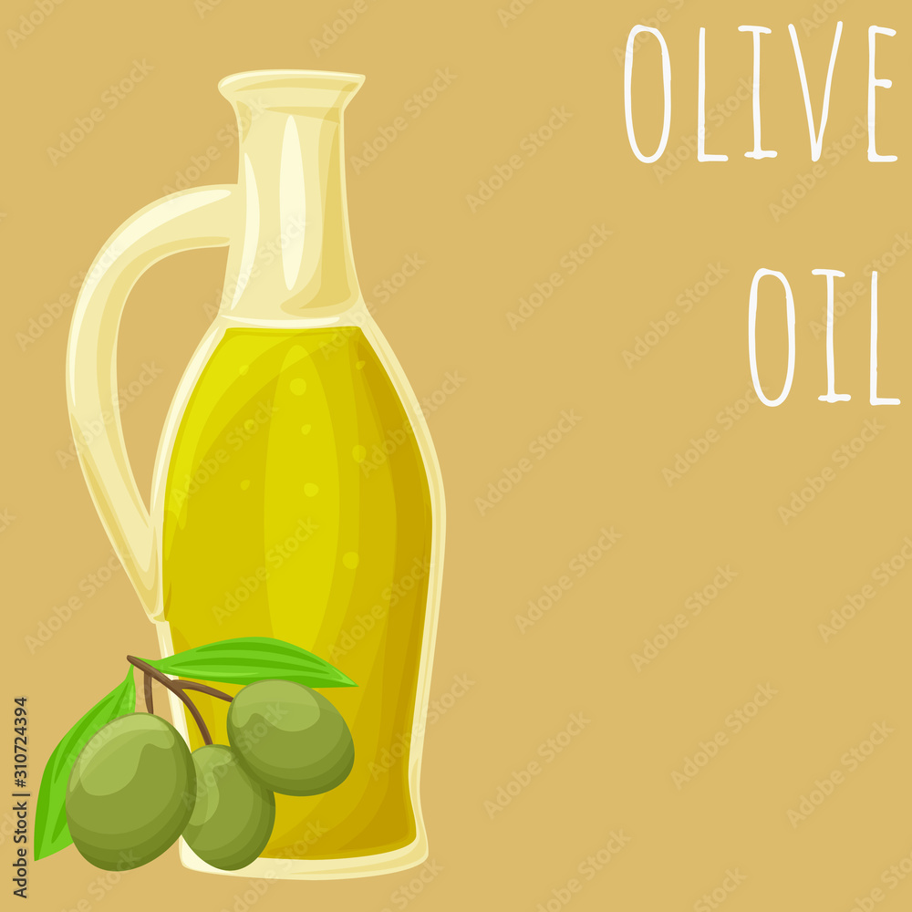 Olive oil bottle vector illustration, isolated on colored background,  cartoon style oil type clip-art. Stock Vector | Adobe Stock