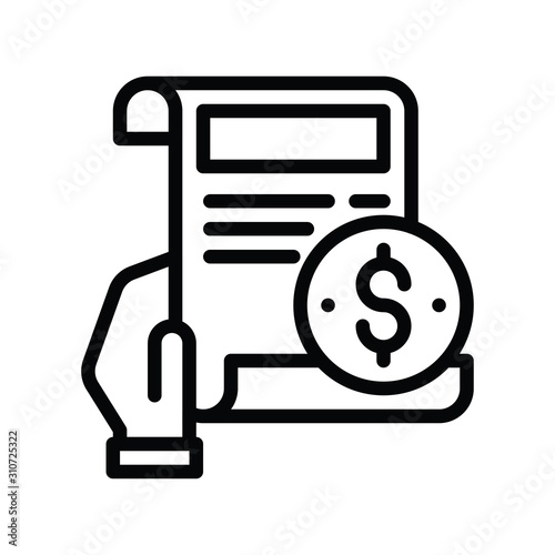 bill or pay slip in hand and dollar vector in lineal style