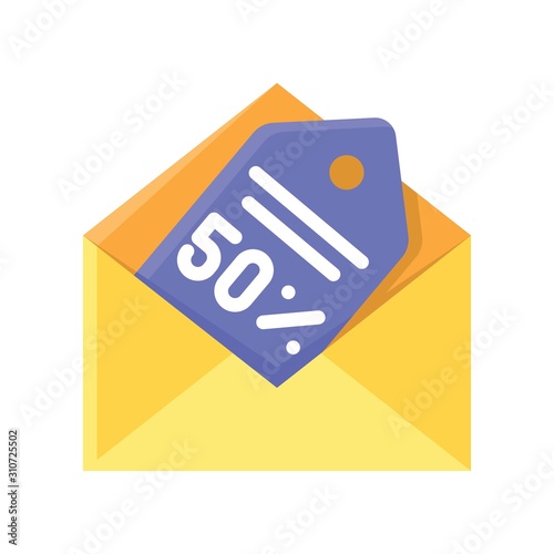 envelope and fifty percent off tag vector in flat design