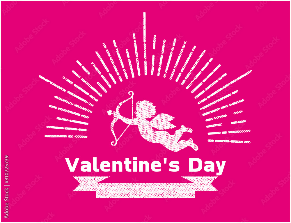 手描きタッチのハッピーバレンタインデーのロゴマーク 手描き集中線と天使のイラスト Valentine S Day Logo Mark Stock Vector Adobe Stock