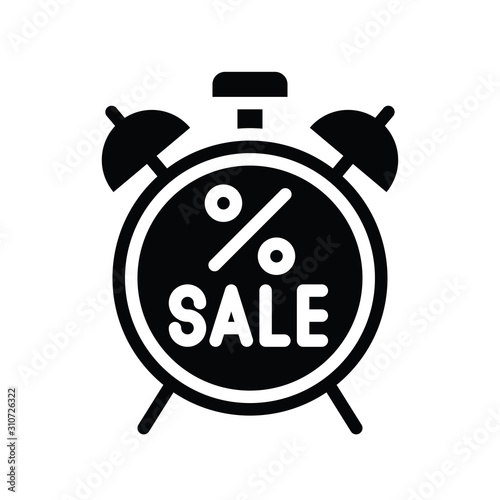 black friday related discount tag and sale time clock vector in solid design