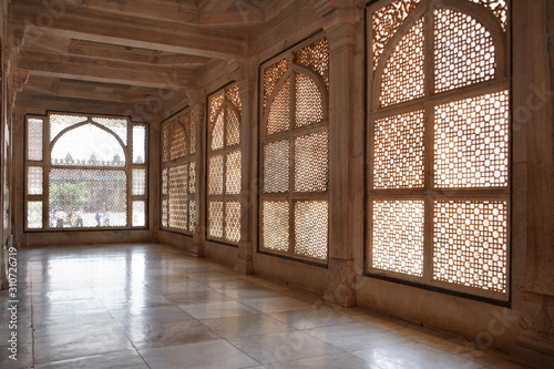 Decorated window in Fatehpur Sikri, Uttar Pradesh, India, UNESCO World Heritage Site.