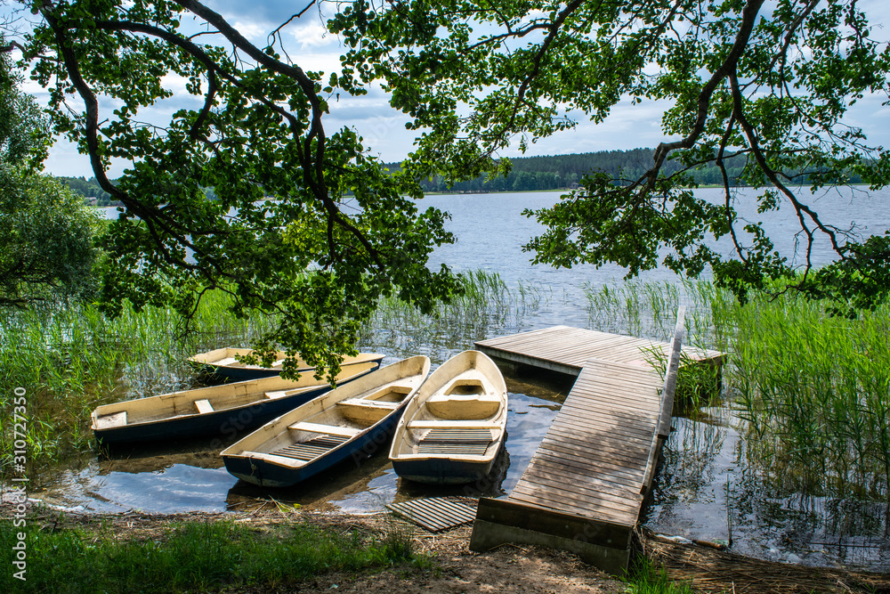 Boats on Lake Lusiai in Aukstaitija National Park, Lithuania