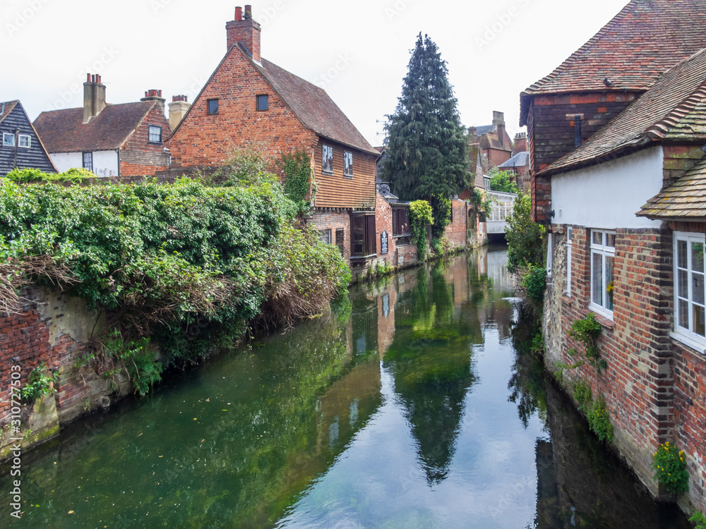 Houses along The Great Stour, the river that flows in the town of Canterbury