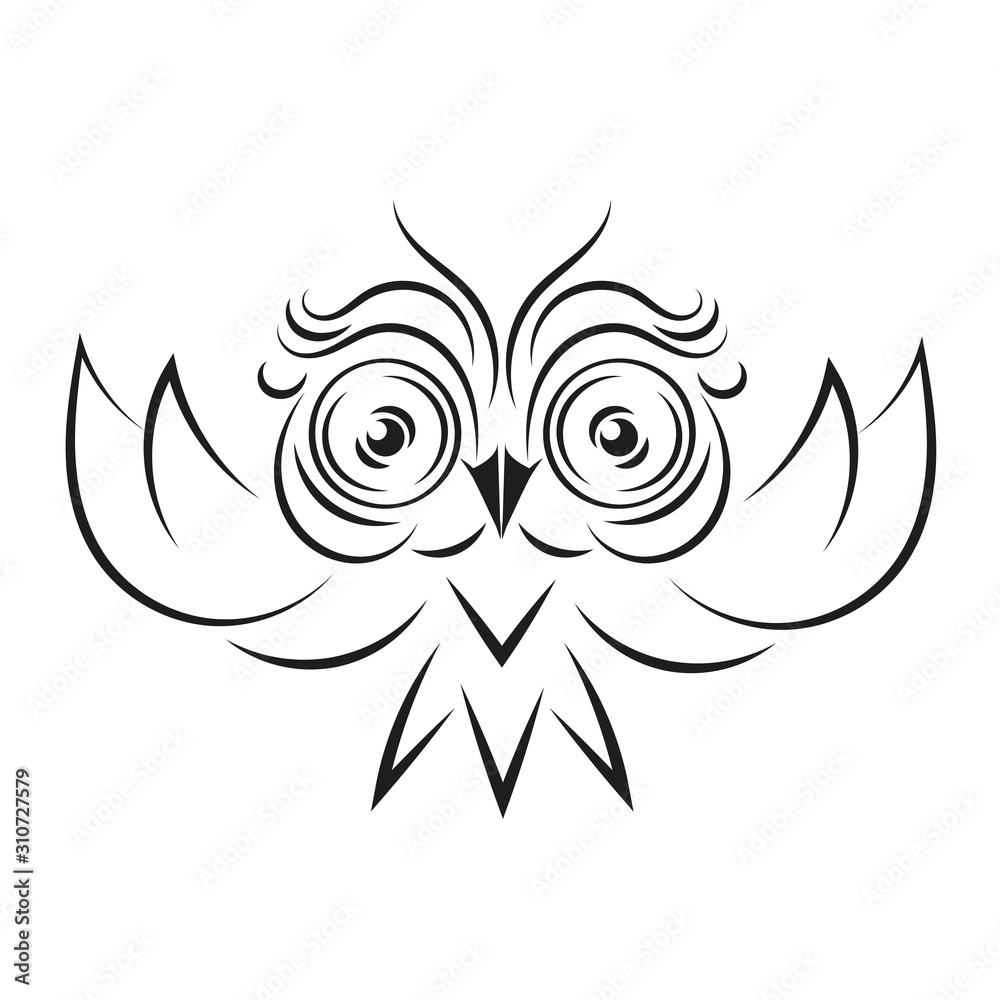 Owl Outline Emblem In Geometric . Line Icon. Suitable For Greeting Card, Poster Or T-shirt Printing. Owl Outline Emblem In Geometric . Line Icon. Suitable For Greeting Card, Poster Or T-shirt Printing.