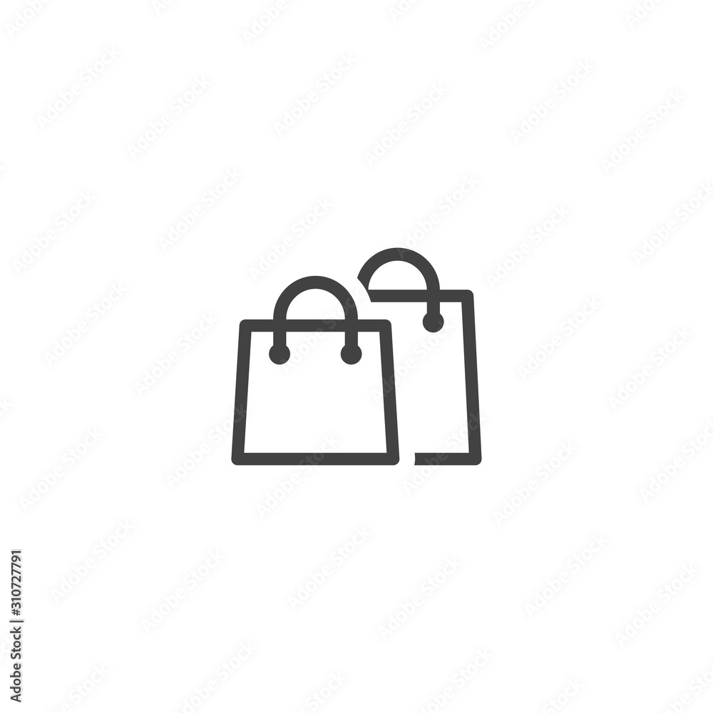 black outline silhouette of two shopping paper bags. flat icon isolated on white. vector illustration.